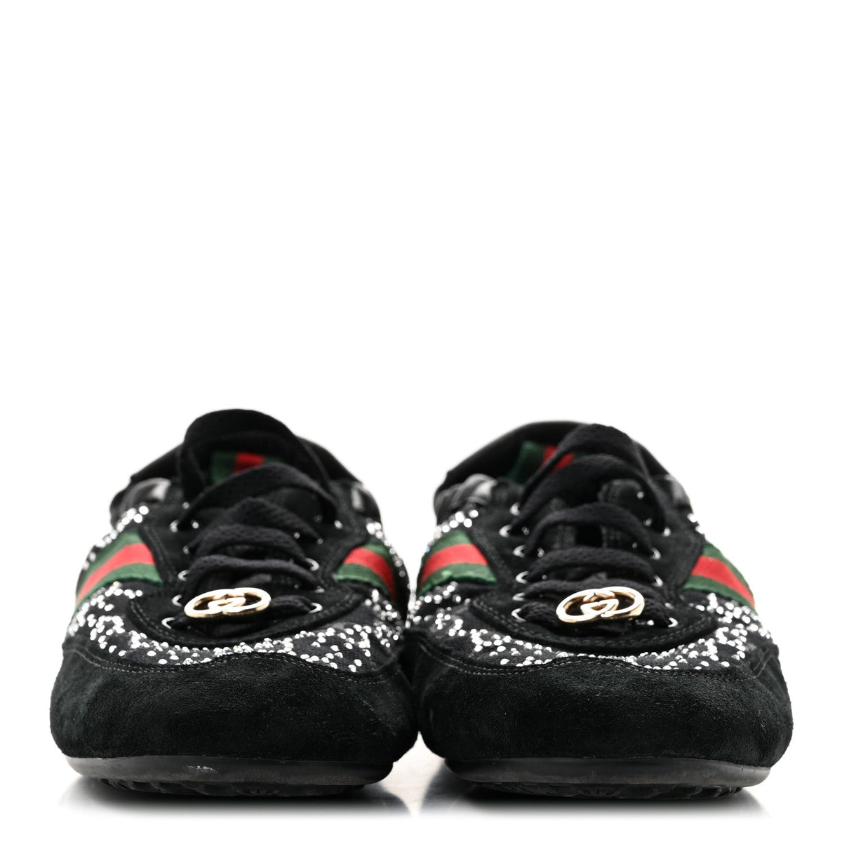 GG Suede Monogram Crystal Web Womens Sneakers 36 Black