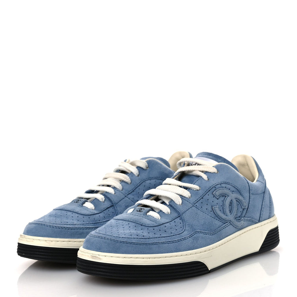 Suede Calfskin Womens CC Sneakers 40 Blue
