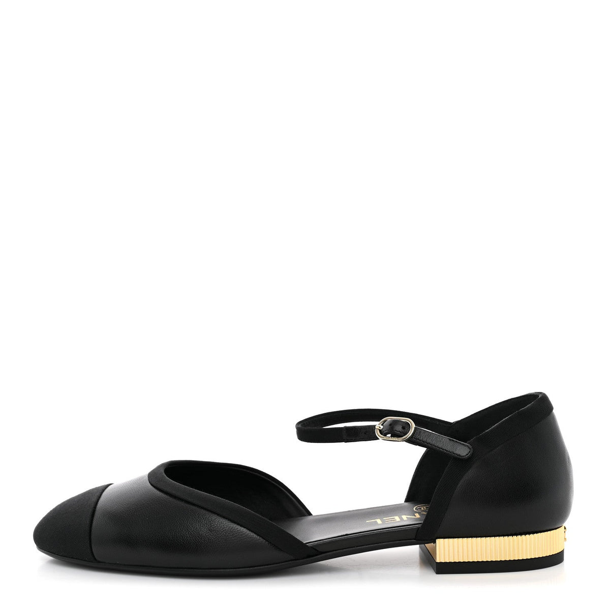 Lambskin Grosgrain Cap Toe Mary Jane Flats 38.5 Black
