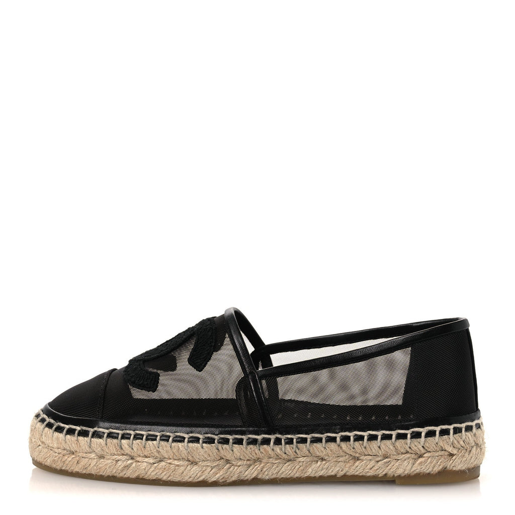 Mesh Grosgrain CC Espadrilles 35 Black