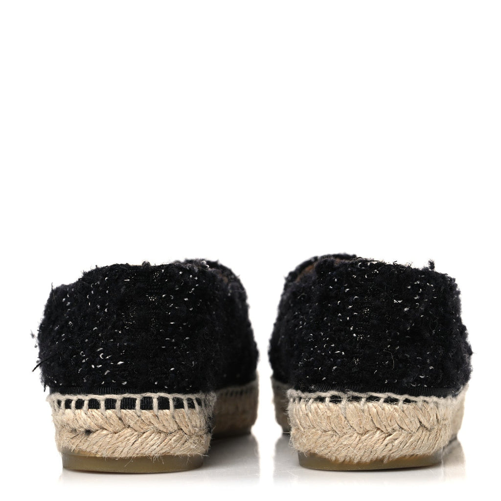 Metallic Lambskin Tweed CC Espadrilles 37 Black Silver