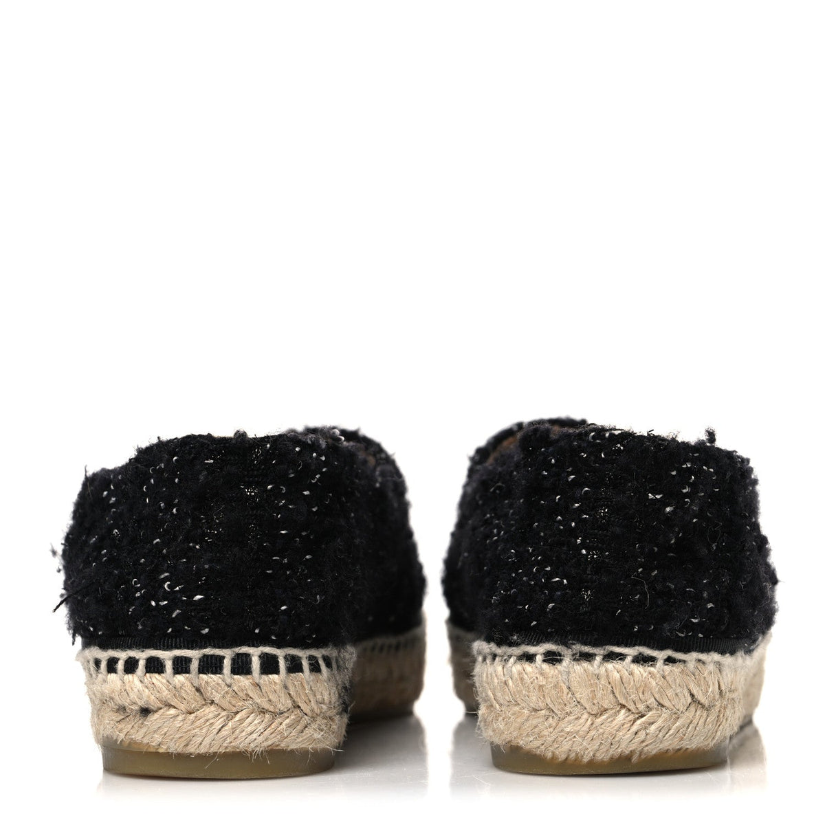 Metallic Lambskin Tweed CC Espadrilles 37 Black Silver