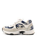 Tweed Suede Calfskin Womens CC Sneakers 37 Dark Blue Black Grey White