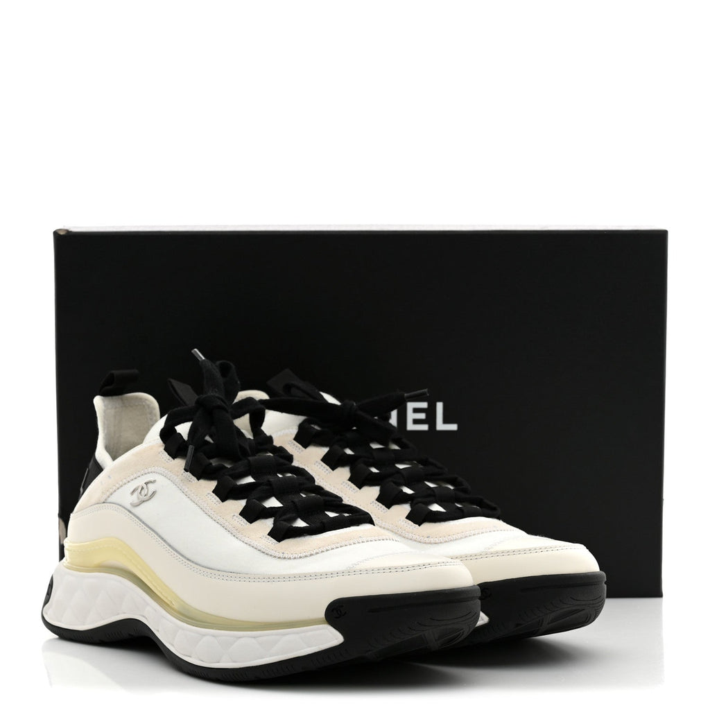 Velvet Calfskin Mixed Fibers Mens CC Sneakers 44 Ivory Black