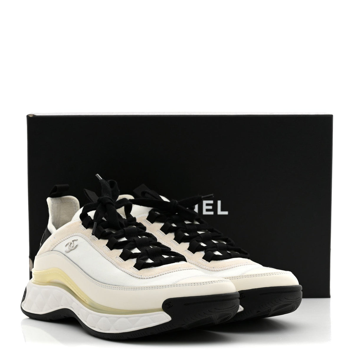 Velvet Calfskin Mixed Fibers Mens CC Sneakers 44 Ivory Black