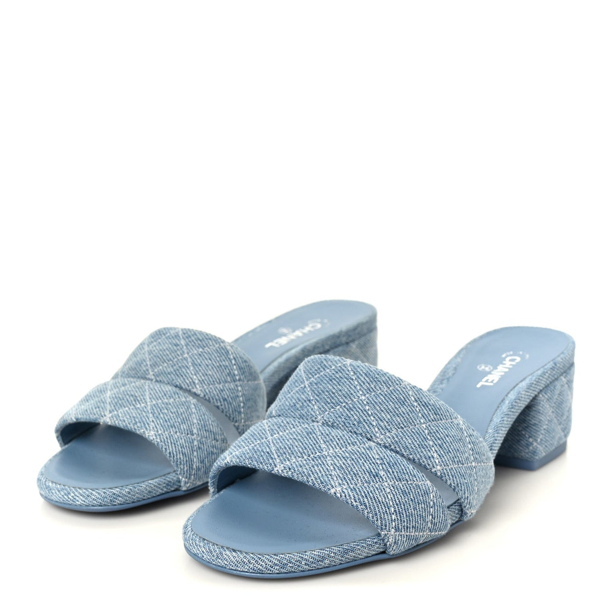 Denim Quilted Mules 38 Blue 37.5 Blue