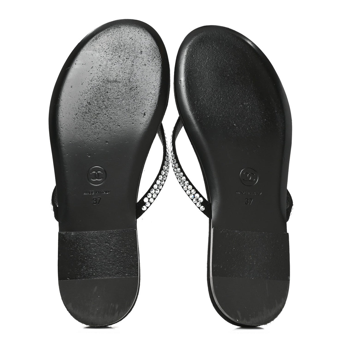 Suede Kidskin Strass CC Thong Sandals 37 Black
