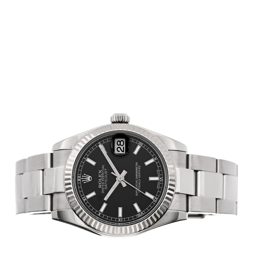 Stainless Steel 18K White Gold 31mm Oyster Perpetual Datejust Watch Black 178274