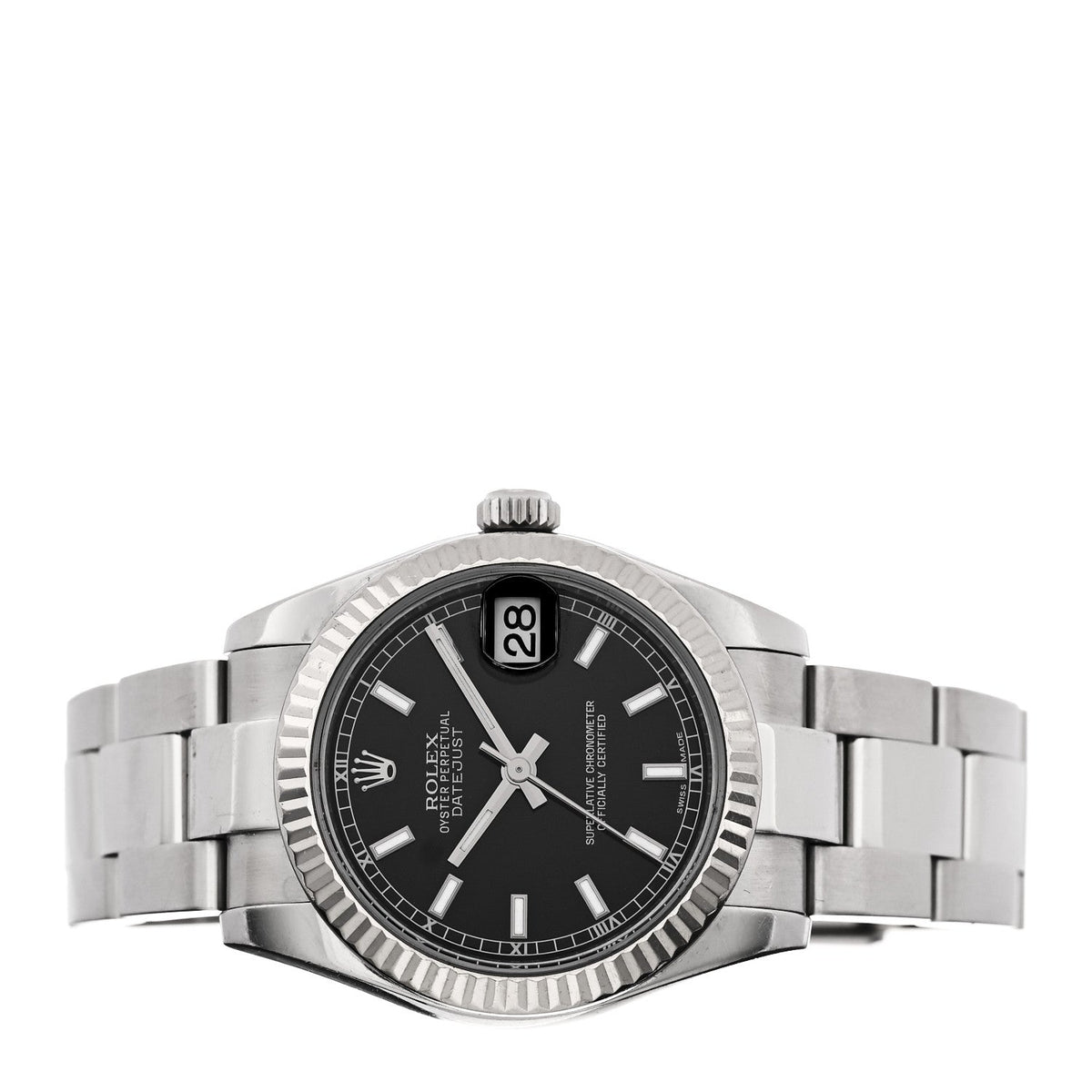 Stainless Steel 18K White Gold 31mm Oyster Perpetual Datejust Watch Black 178274