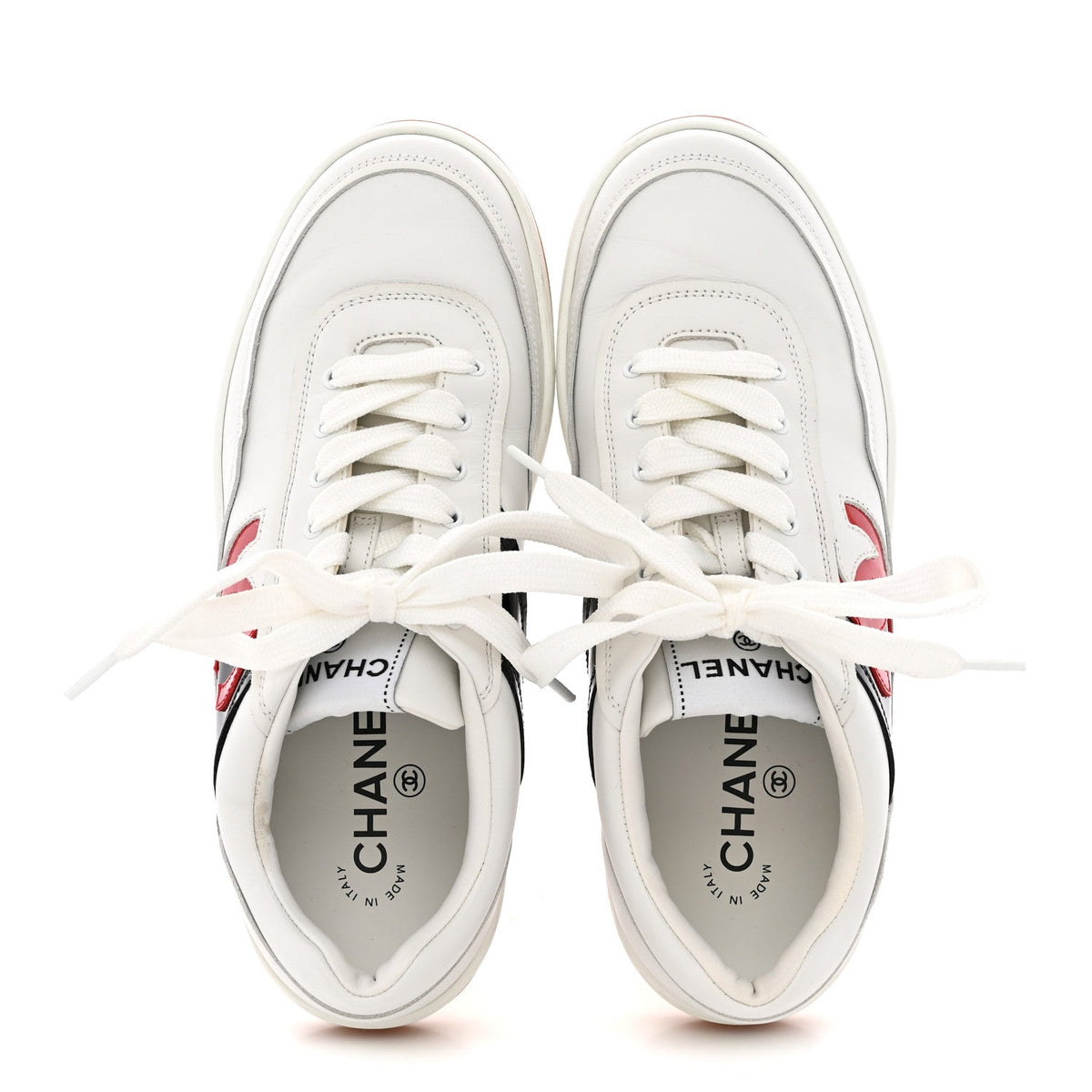 Calfskin Patent Womens CC Sneakers 38 White Black Red