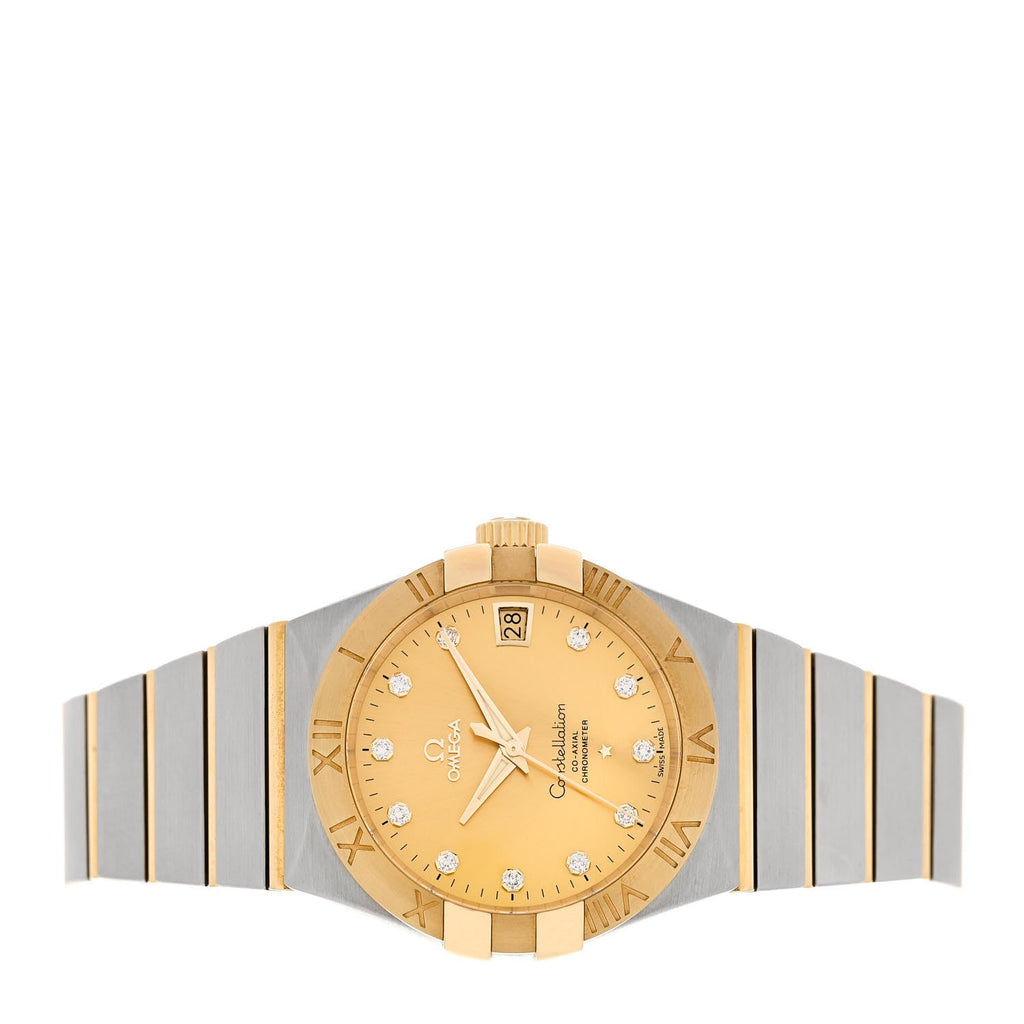 Stainless Steel 18K Yellow Gold Diamond 38mm Constellation Co-Axial Chronometer Automatic Watch Champagne 123.20.38.21.58.001