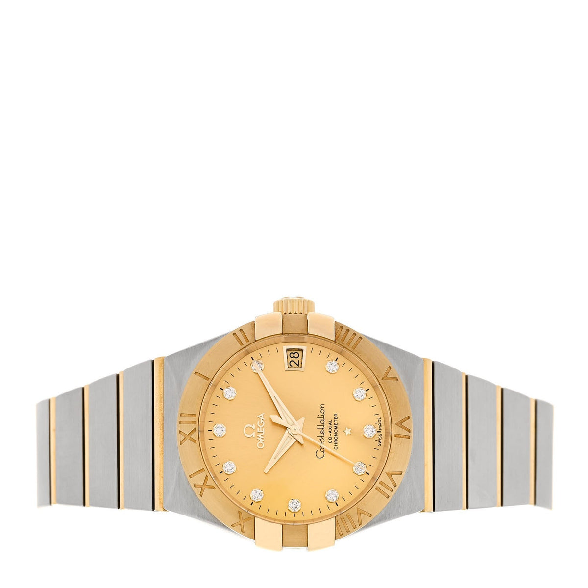 Stainless Steel 18K Yellow Gold Diamond 38mm Constellation Co-Axial Chronometer Automatic Watch Champagne 123.20.38.21.58.001