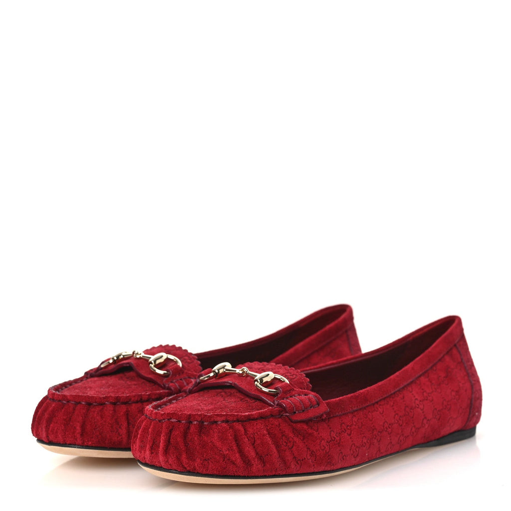 Suede Micro GG Horsebit Womens Kensington Moccasin Loafers 37  Rosso Ancora