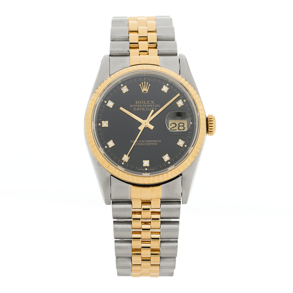 Stainless Steel 18K Yellow Gold Diamond 36mm Oyster Perpetual Datejust Watch Black 16233