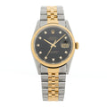 Stainless Steel 18K Yellow Gold Diamond 36mm Oyster Perpetual Datejust Watch Black 16233