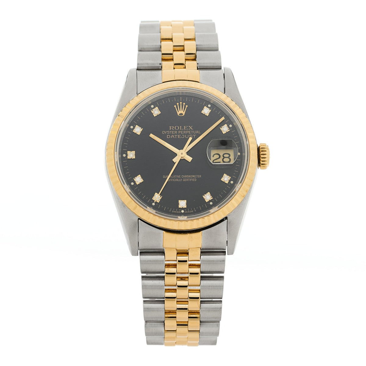 Stainless Steel 18K Yellow Gold Diamond 36mm Oyster Perpetual Datejust Watch Black 16233
