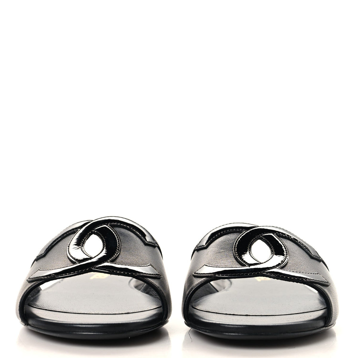 Lambskin Patent Calfskin CC Cutout Mules 38 Black