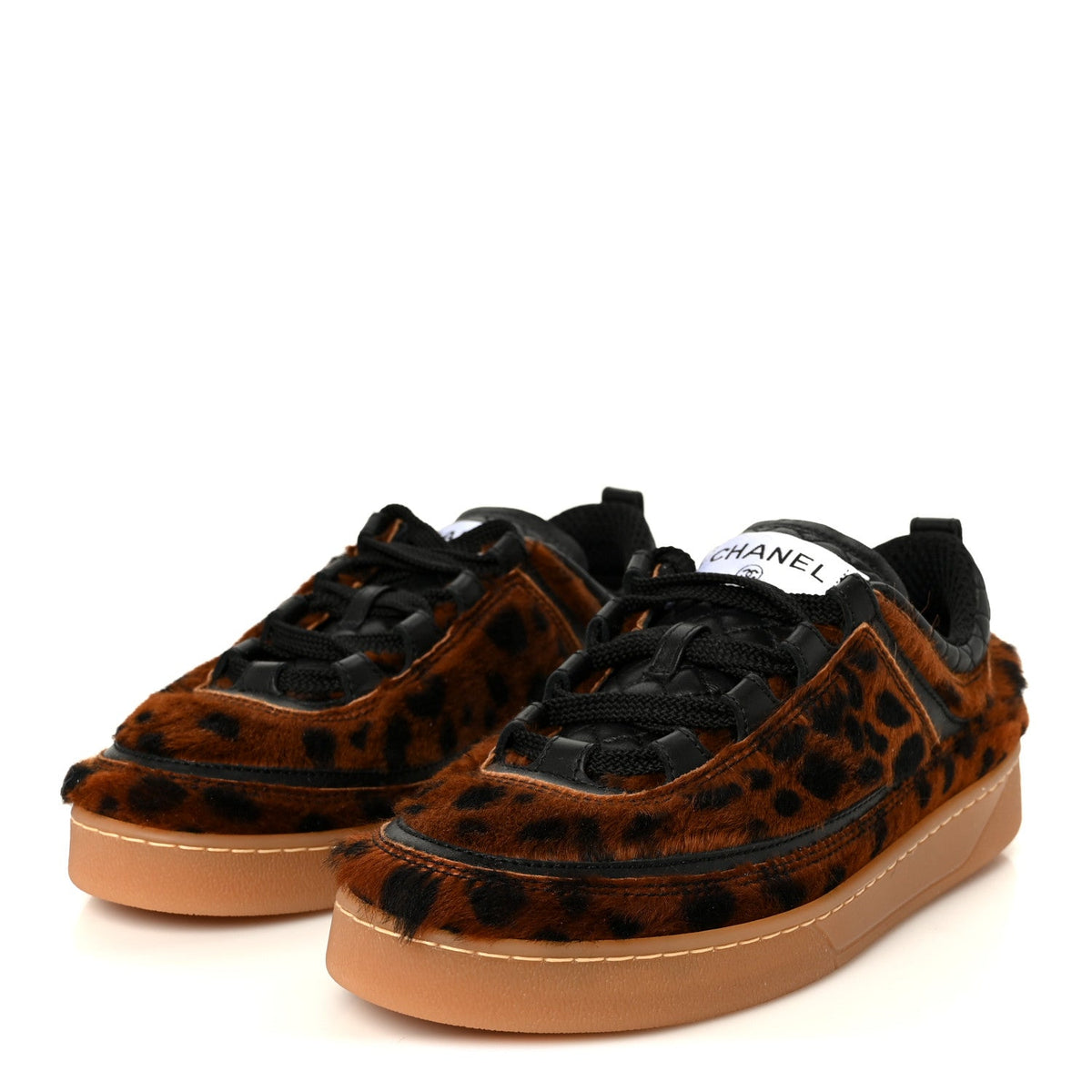 Lambskin Cheetah Print Quilted Sneakers 38 Brown Black 37 Brown Black