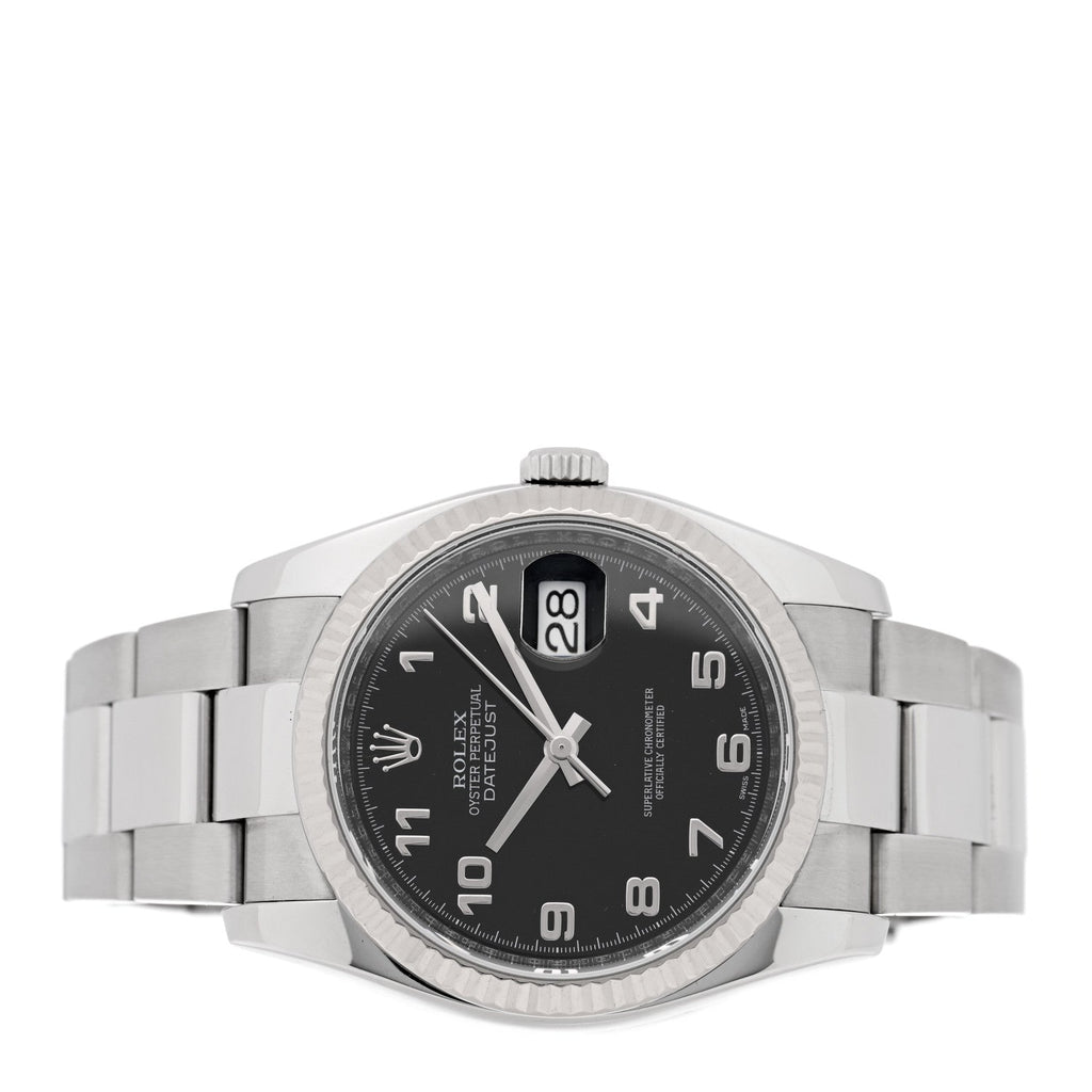 Stainless Steel 18K White Gold 36mm Oyster Perpetual Datejust Watch Black 116234