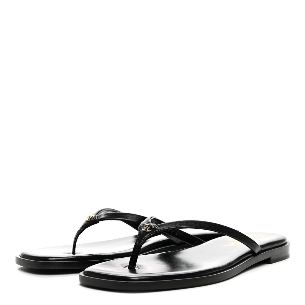 Goatskin CC Times Square Thong Sandals 37.5 Black