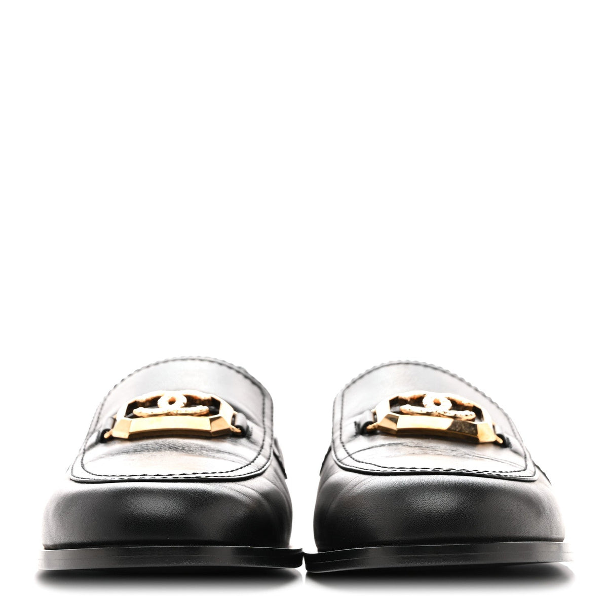 Shiny Calfskin Metal CC Mocassin Loafers 38.5 Black