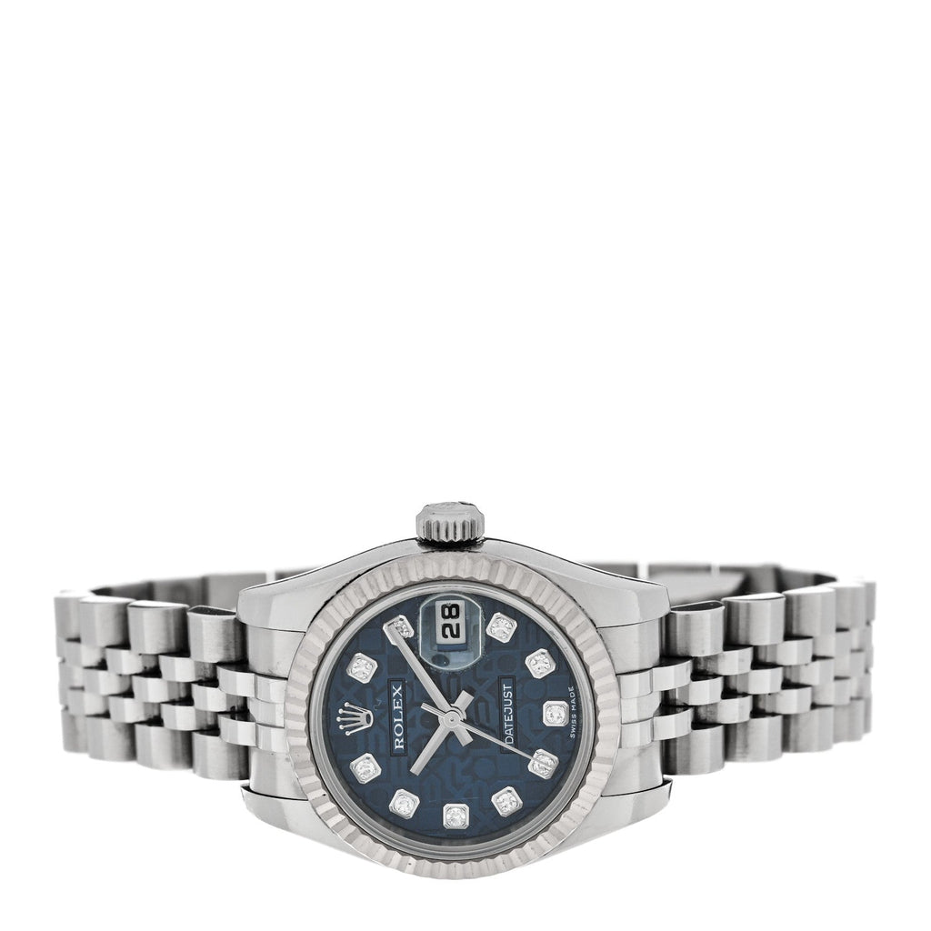 Stainless Steel 18K White Gold Diamond 26mm Oyster Perpetual Datejust Watch Blue Jubilee 179174