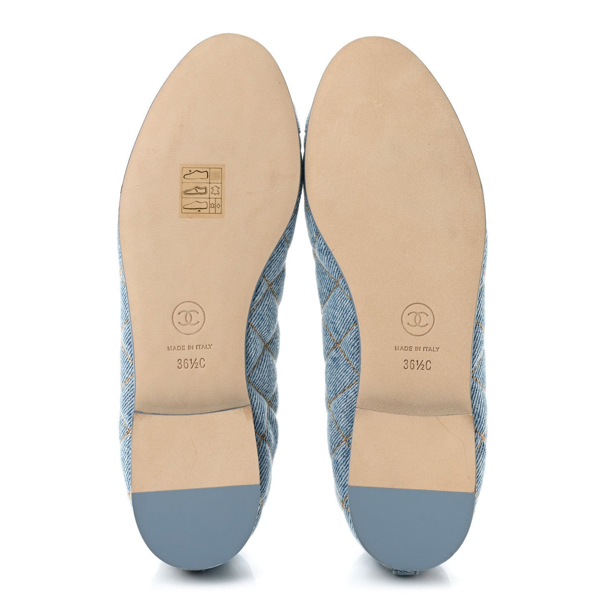 Denim Quilted Cap Toe CC Ballerina Flats 36.5 Light Blue