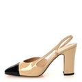 Patent Calfskin Cap Toe CC Slingback Pumps 40 Beige Black