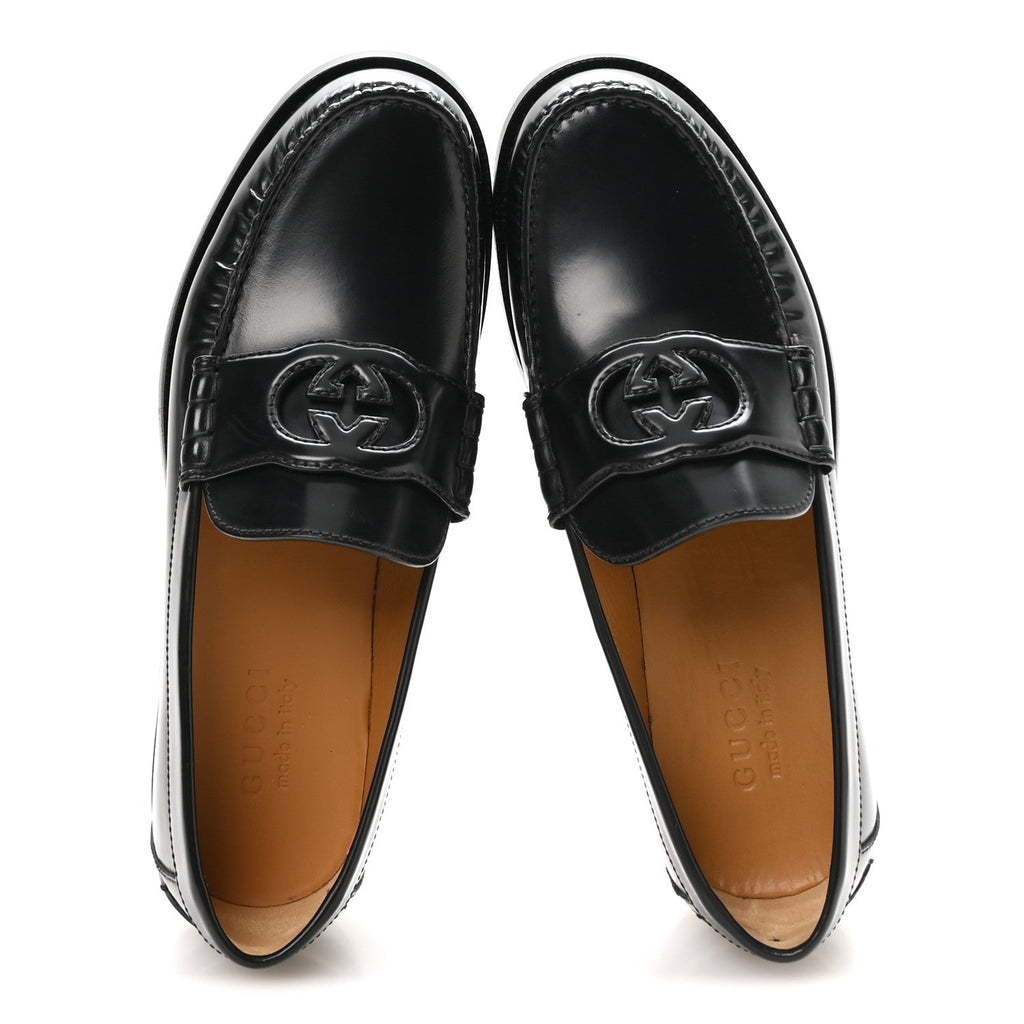 Calfskin Mens Interlocking G Millennial Ribot Loafers 8 Black