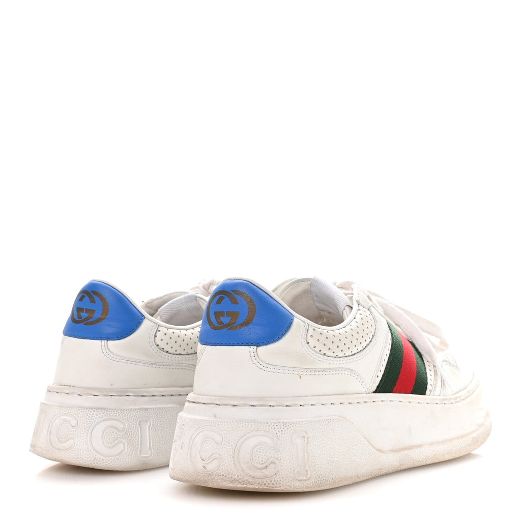 Calfskin Web Mens Ace Sneakers 7 White Blue