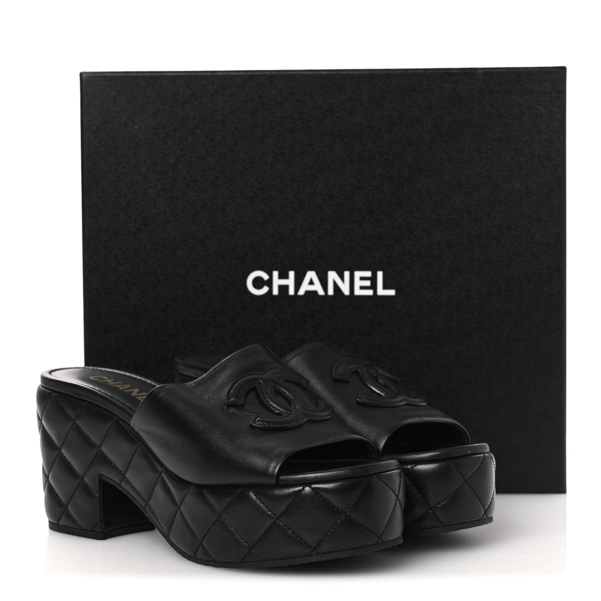 Lambskin Quilted CC Platform Mules 40 Black
