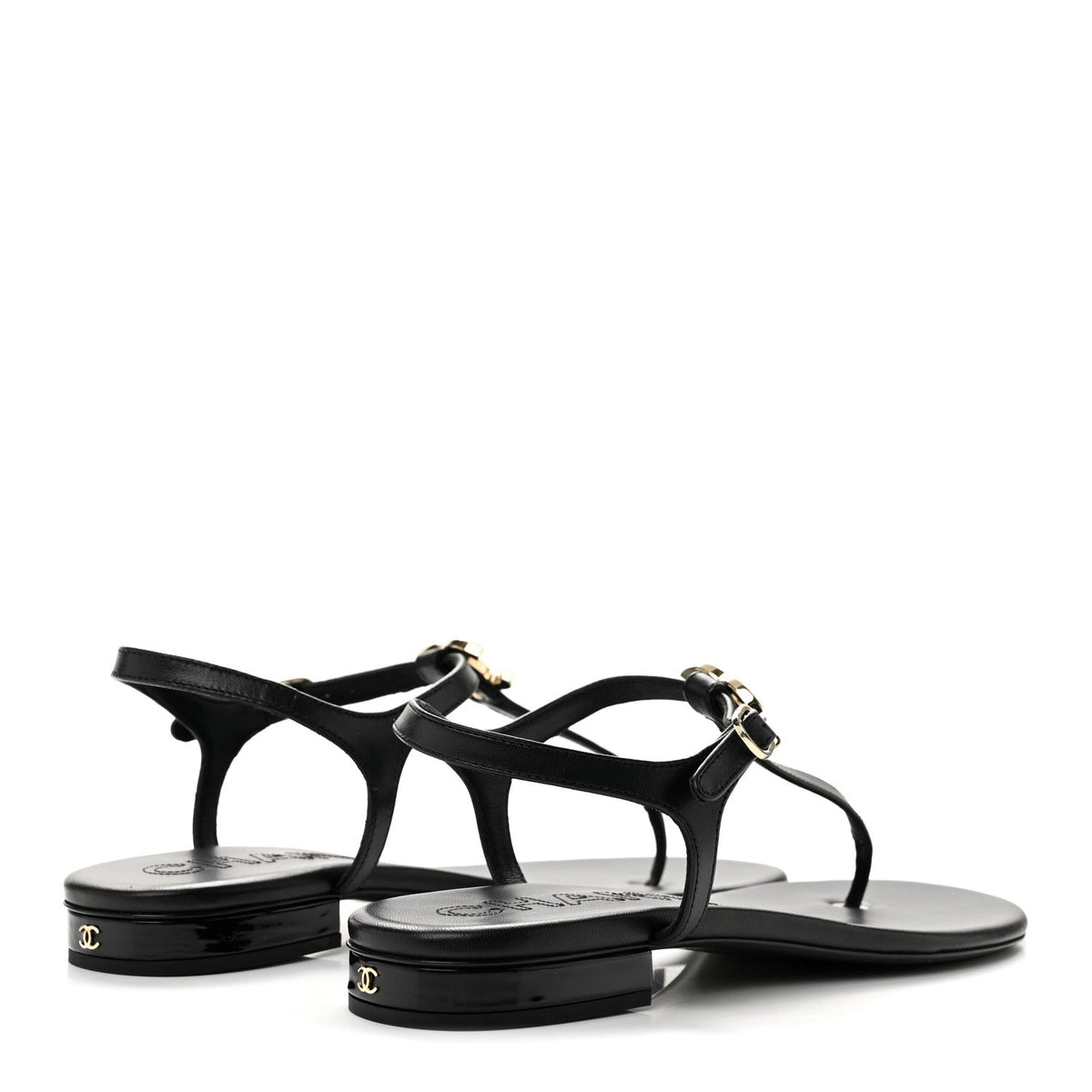 Lambskin Enamel CC Thong Sandals 41 Black