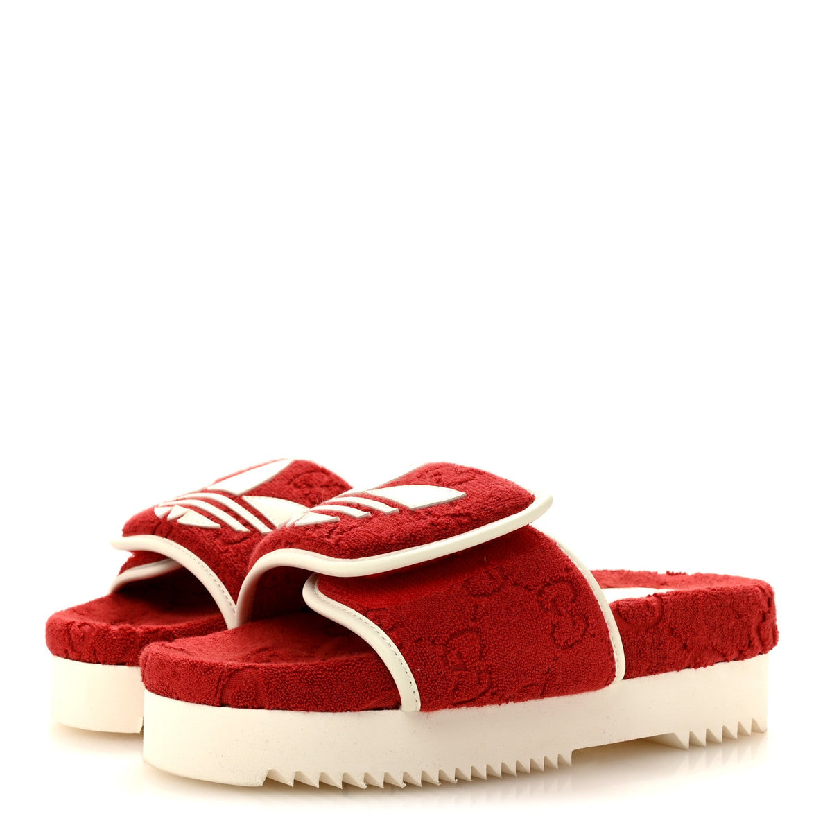 X ADIDAS Terry Cloth GG Monogram Womens Platform Sandals 36 Maple Red Off White