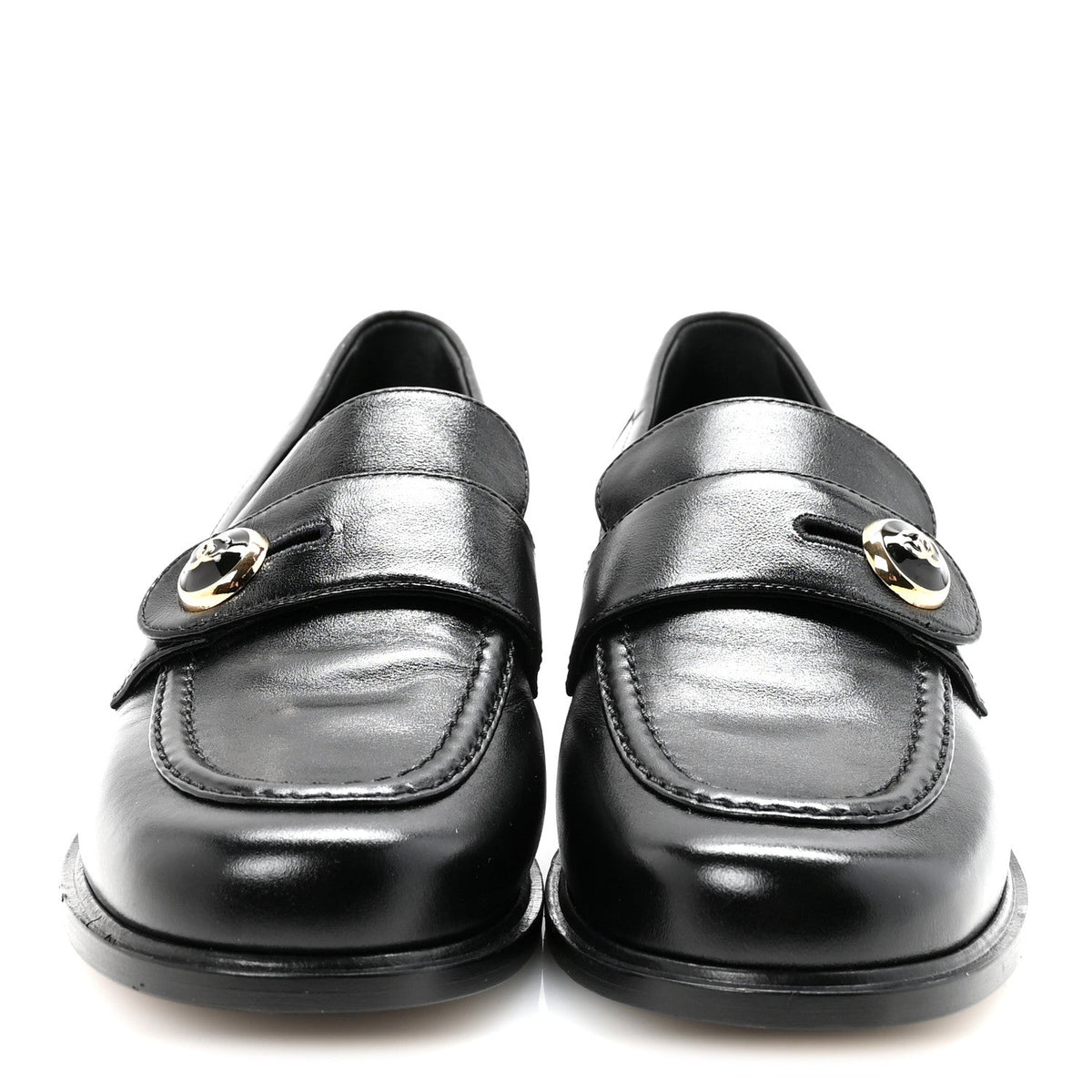 Shiny Calfskin CC Mocassin Loafers 38.5 Black