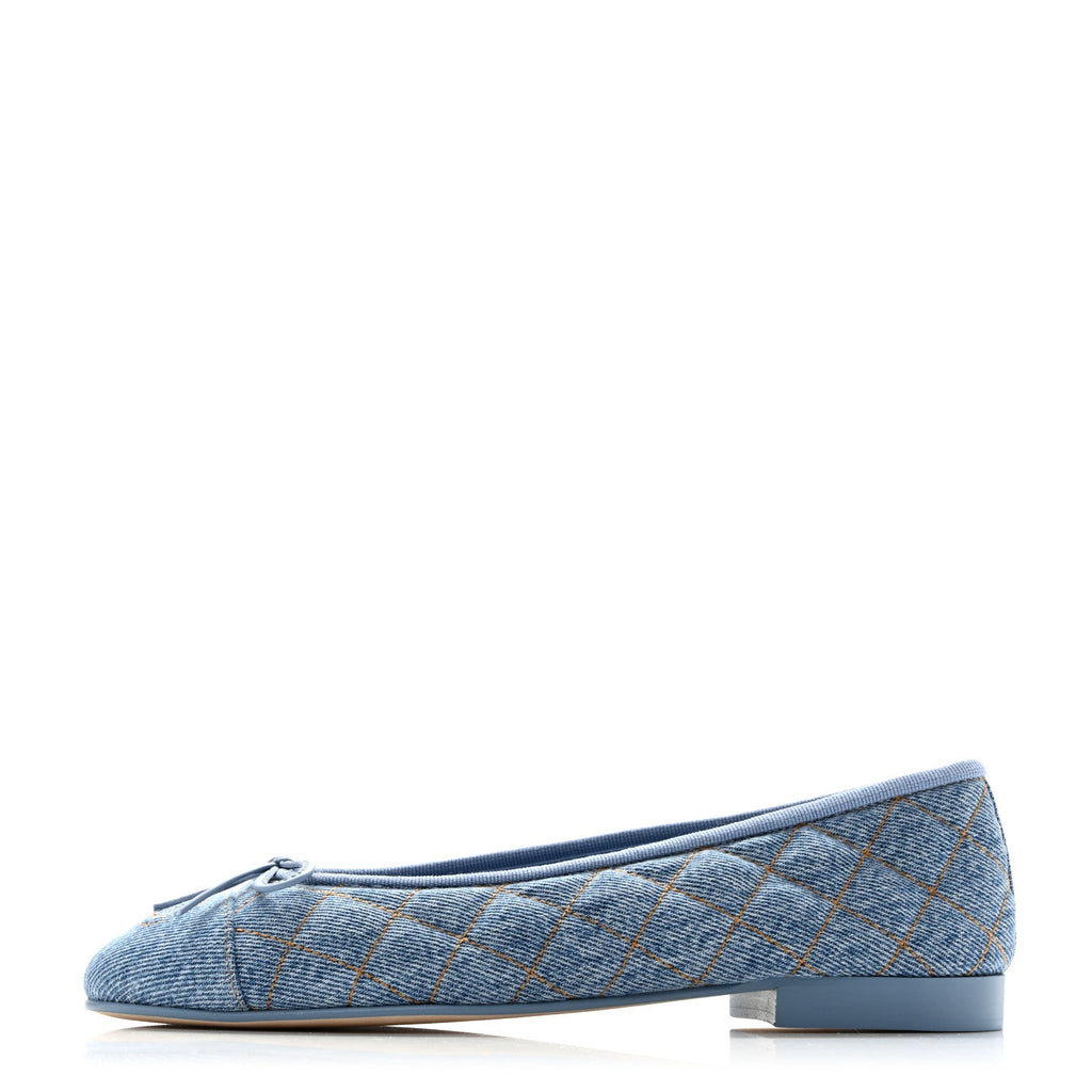Denim Quilted CC Cap Toe Ballerina Flats 37 Light Blue