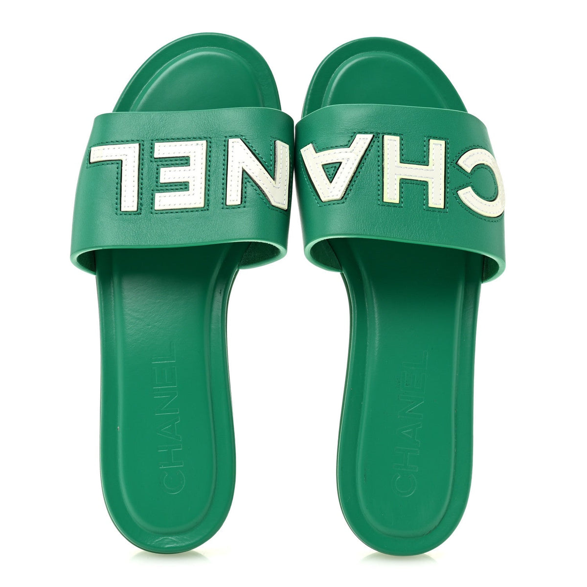Calfskin Patent Calfskin Logo Mules 36 Green White
