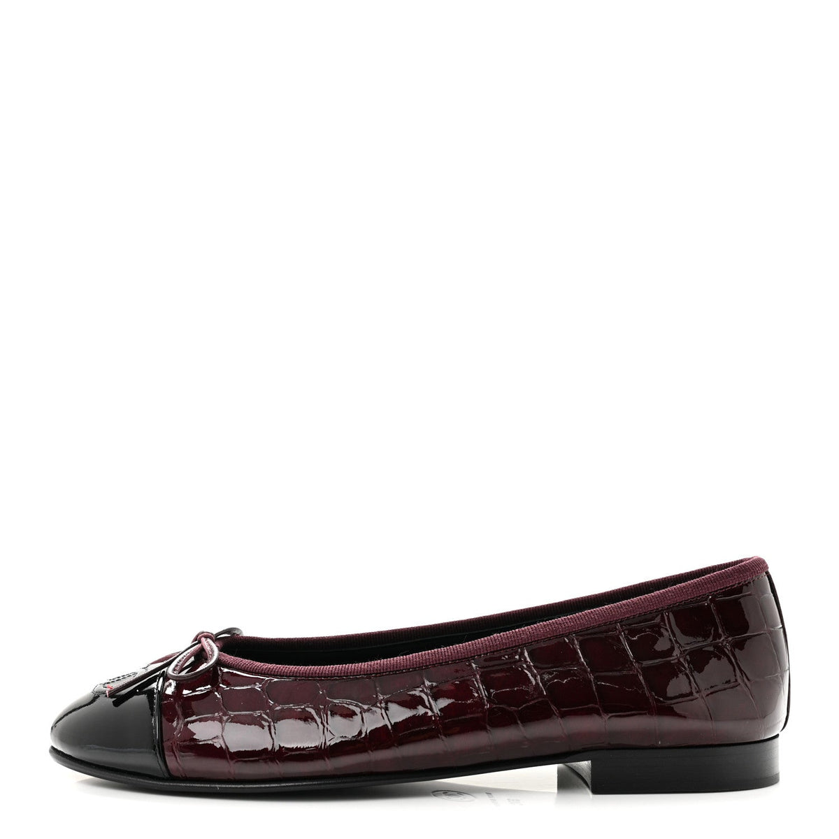 Patent Calfskin Crocodile Embossed Ballerina Flats 37 Dark Burgundy Black