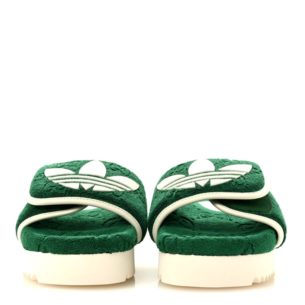 X ADIDAS Terry Cloth Trefoil GG Monogram Womens Platform Sandals 36 Green Off White