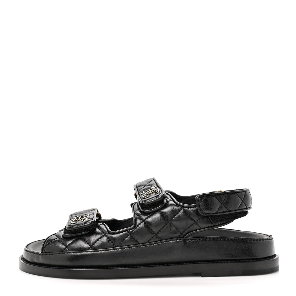 Grained Calfskin Velcro Dad Sandals 38 Black
