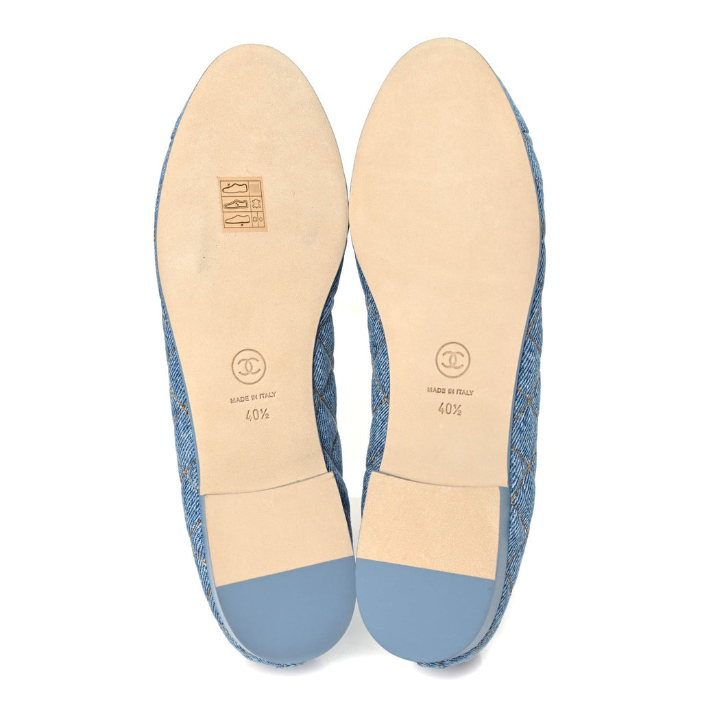 Denim Quilted Cap Toe CC Ballerina Flats 40.5 Light Blue