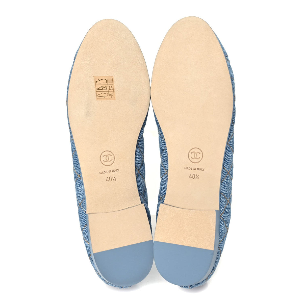 Denim Quilted Cap Toe CC Ballerina Flats 40.5 Light Blue