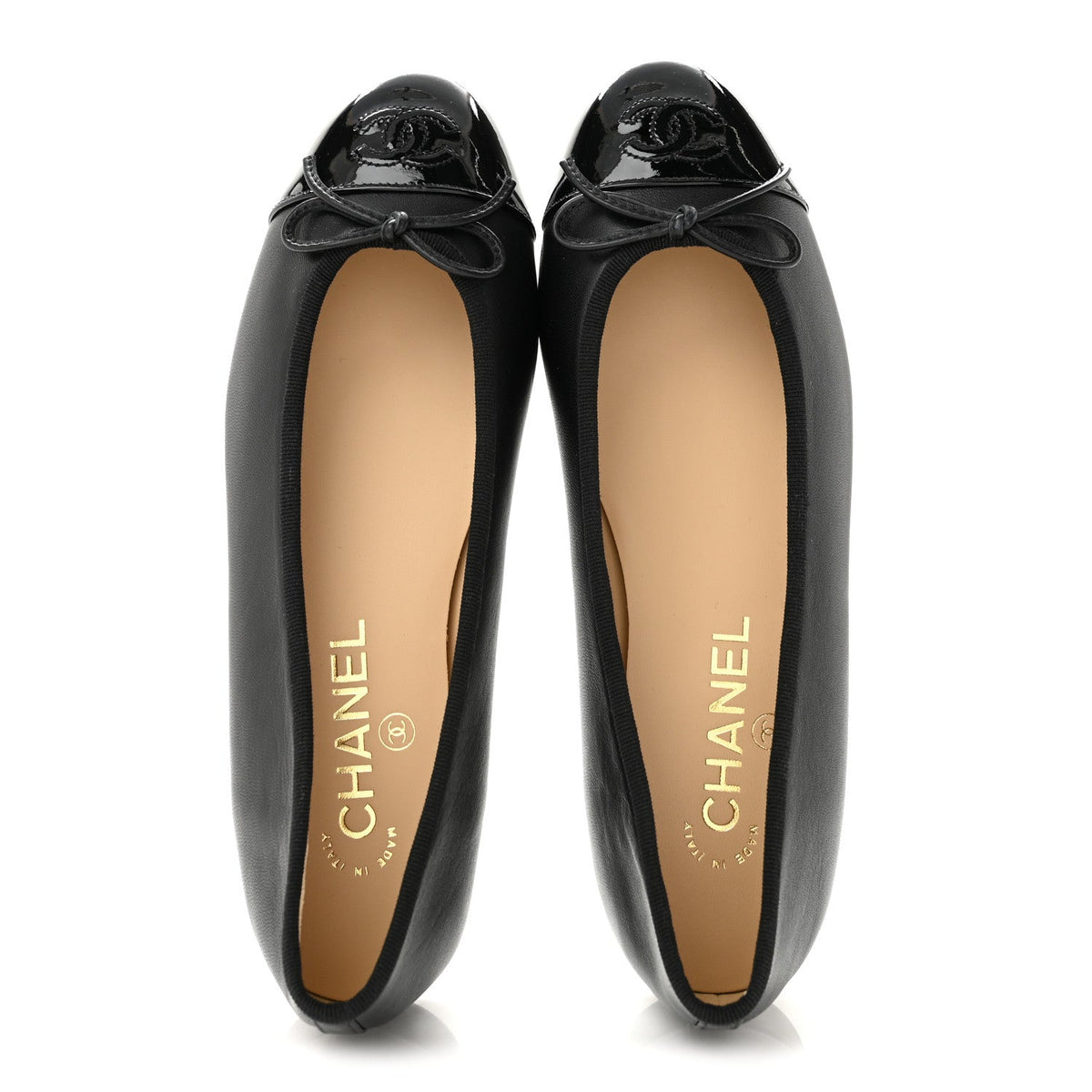 Lambskin Patent Cap Toe Ballerina Flats 37.5 Black