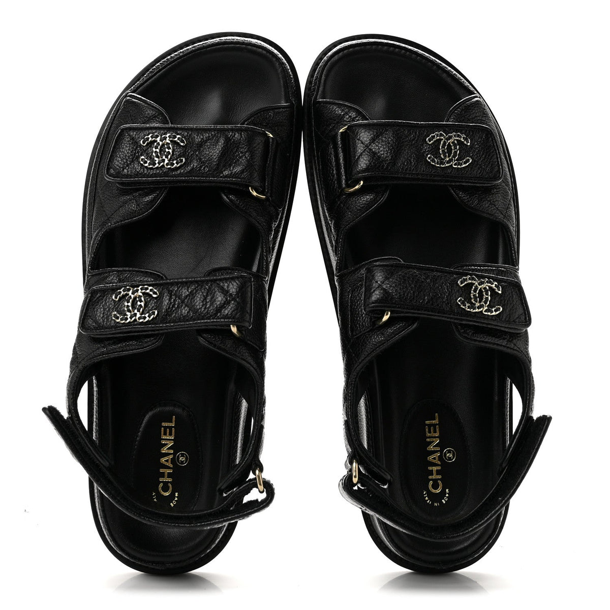 Grained Calfskin Velcro Dad Sandals 39.5 Black