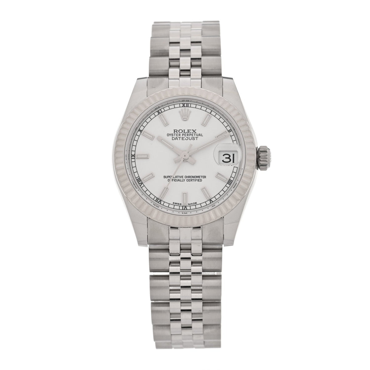Stainless Steel 18K White Gold Diamond 31mm Oyster Perpetual Datejust Watch Silver 178274