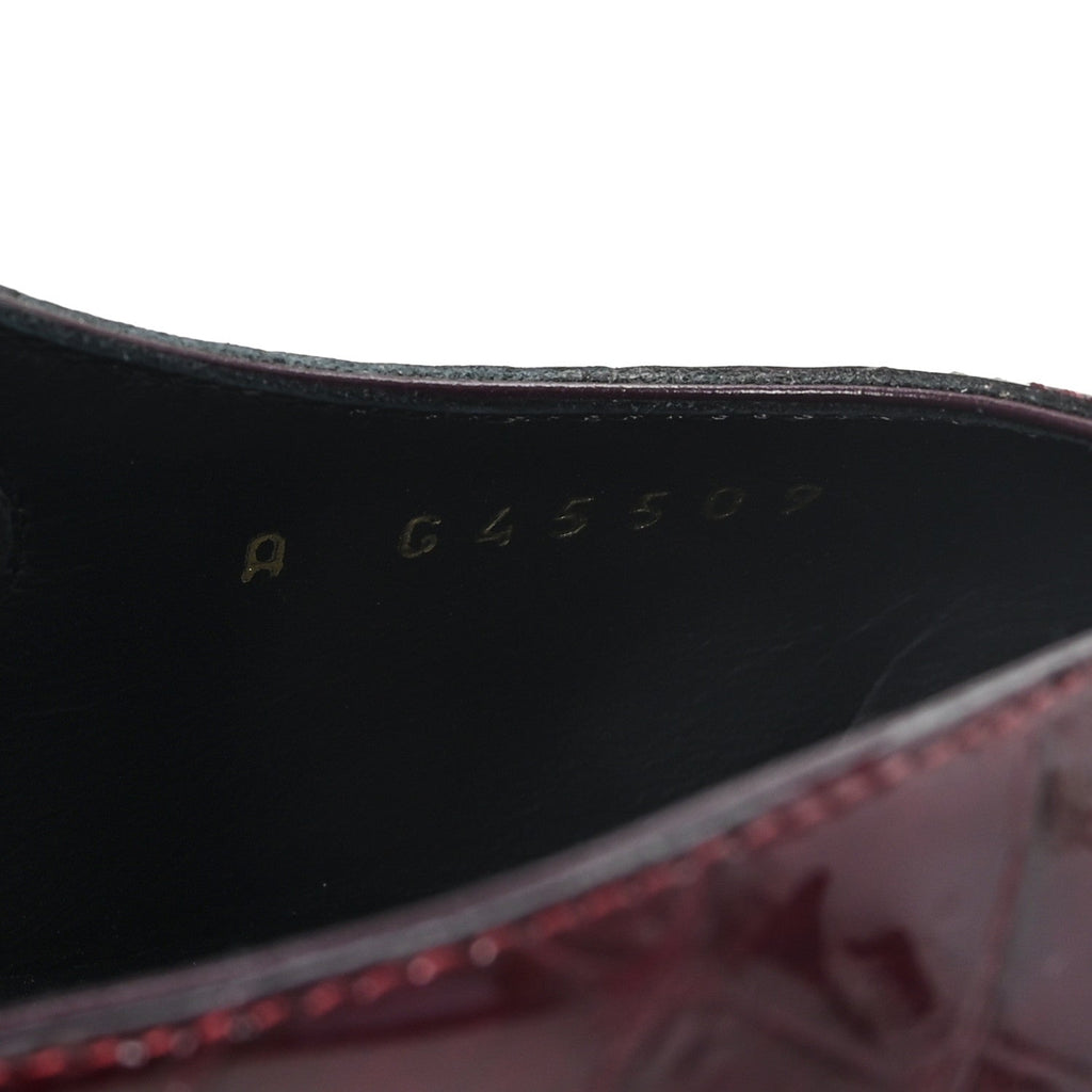Crocodile Embossed Patent Grosgrain Cap Toe CC Slingback Pumps 37.5 Dark Burgundy Black