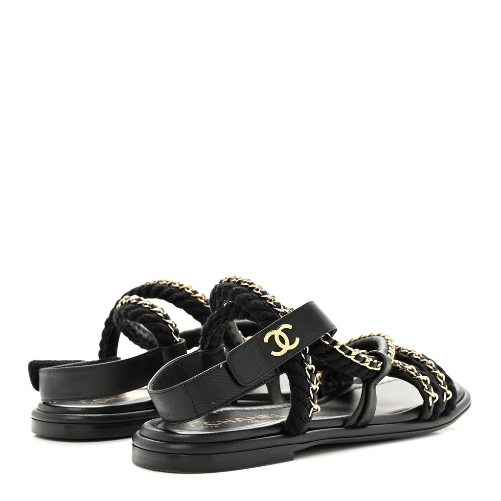 Cord Lambskin CC Chain Sandals 39 Black