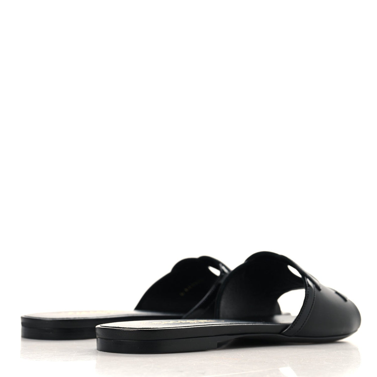 Lambskin Patent Calfskin CC Cutout Mules 38 Black