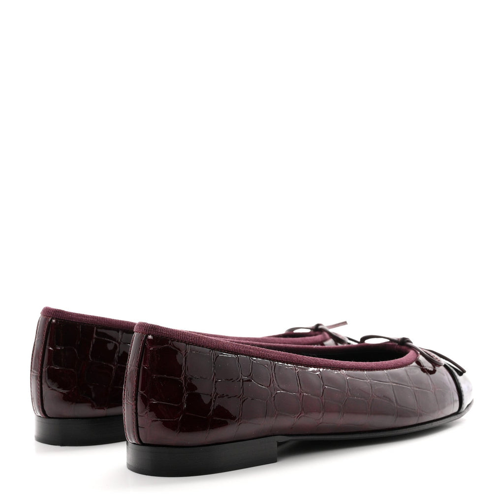Patent Calfskin Crocodile Embossed Ballerina Flats 36.5 Dark Burgundy Black