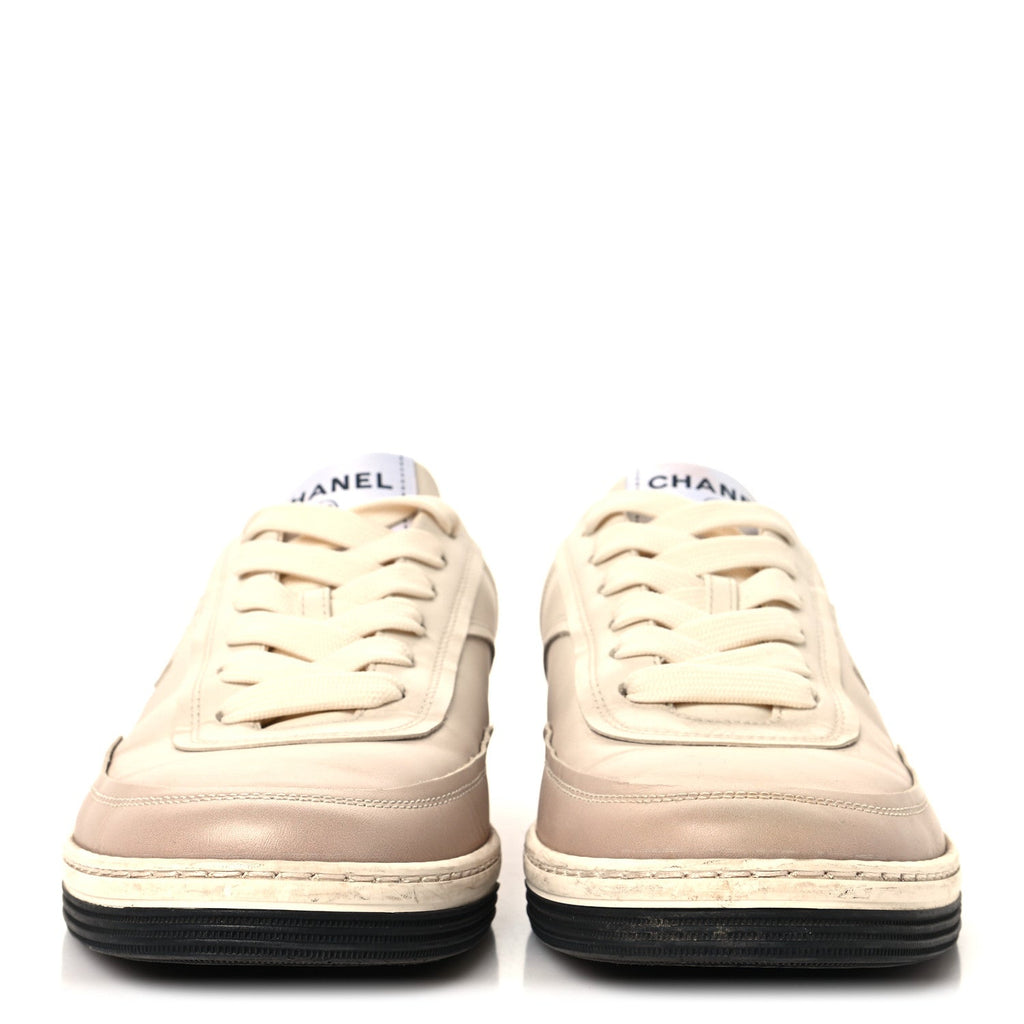 Printed Calfskin Womens CC Logo Sneakers 38 Beige