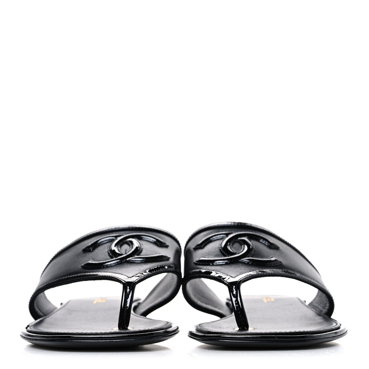 Lambskin Patent Calfskin CC Thong Sandals  37 Black